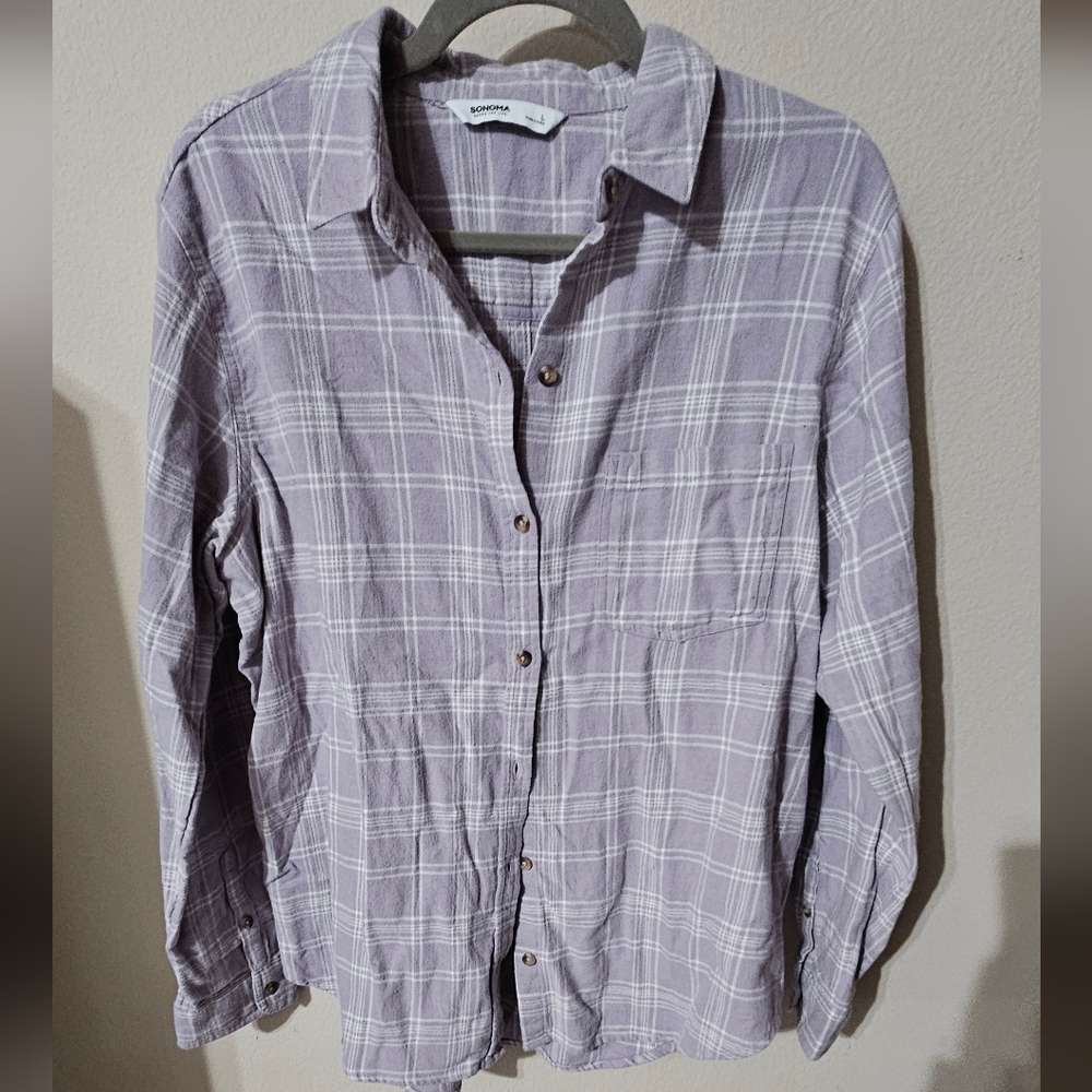 Sonoma Men's Casual Plaid Button-Down Shirt - Light Gray
